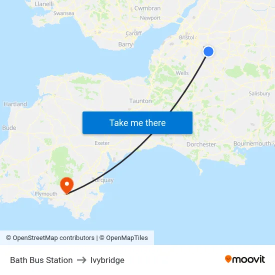 Bath Bus Station to Ivybridge map