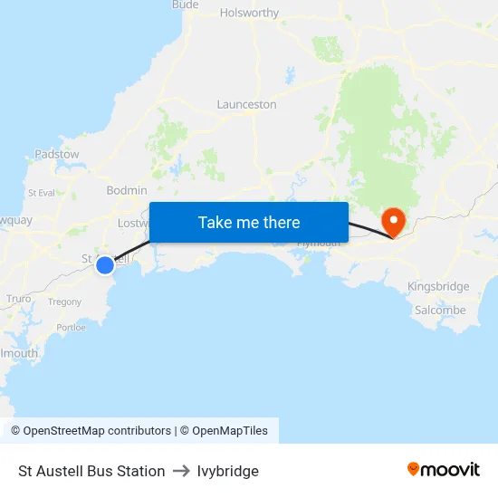 St Austell Bus Station to Ivybridge map