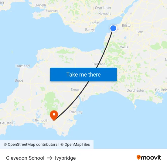 Clevedon School to Ivybridge map