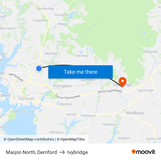 Marjon North, Derriford to Ivybridge map