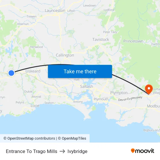 Entrance To Trago Mills to Ivybridge map