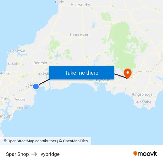 Spar Shop to Ivybridge map
