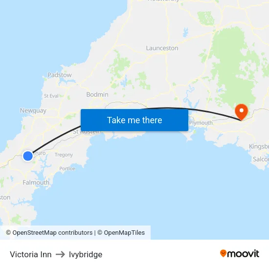 Victoria Inn to Ivybridge map