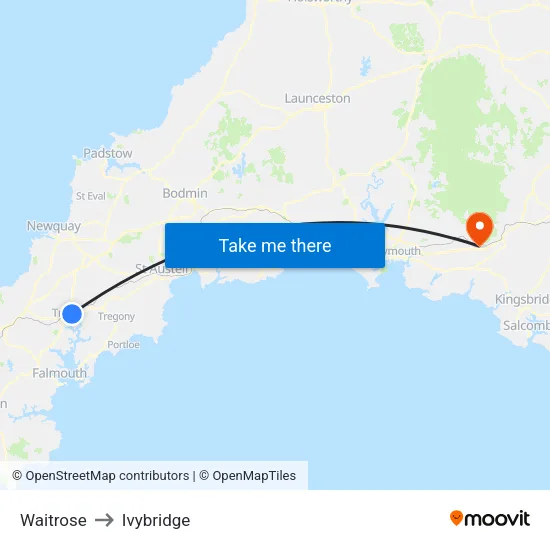 Waitrose to Ivybridge map