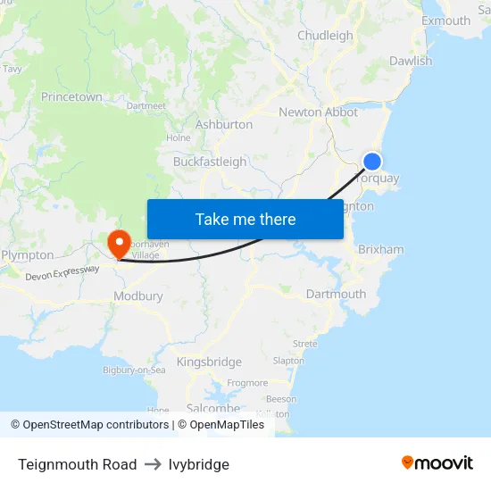 Teignmouth Road to Ivybridge map