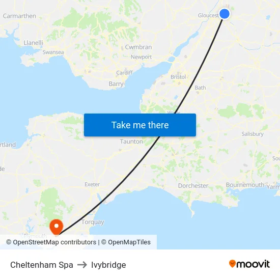 Cheltenham Spa to Ivybridge map