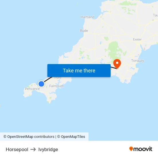 Horsepool to Ivybridge map