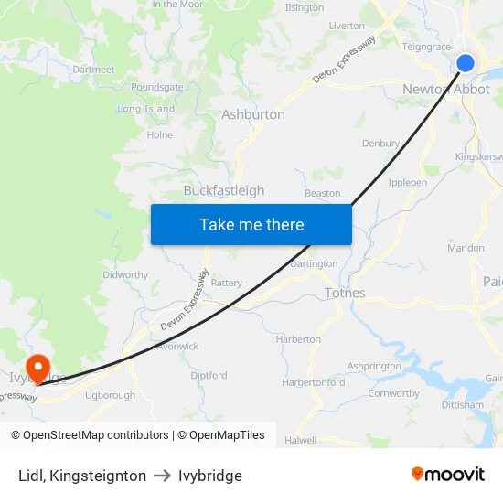 Lidl, Kingsteignton to Ivybridge map