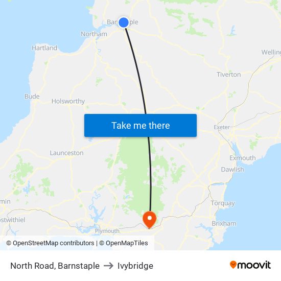 North Road, Barnstaple to Ivybridge map