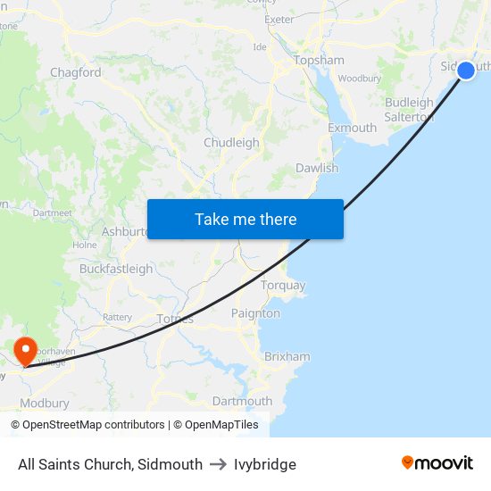 All Saints Church, Sidmouth to Ivybridge map