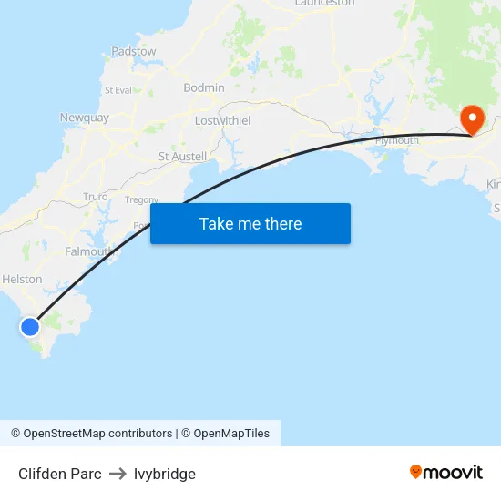 Clifden Parc to Ivybridge map
