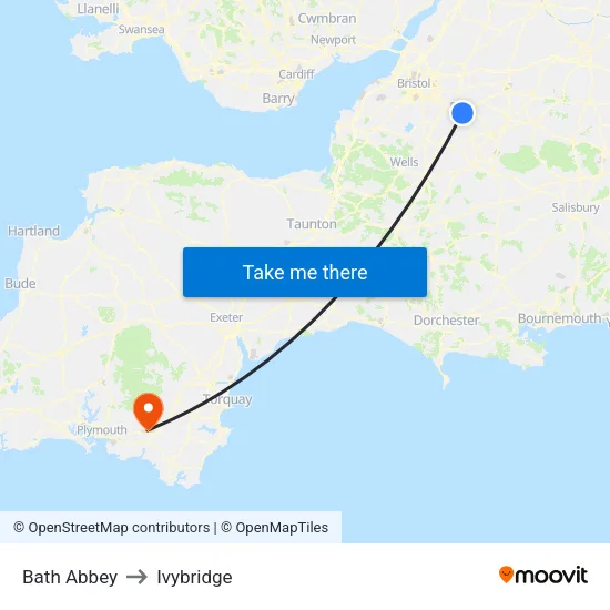 Bath Abbey to Ivybridge map