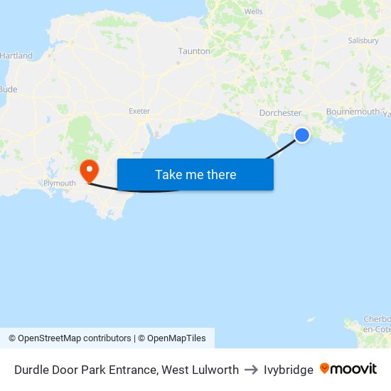 Durdle Door Park Entrance, West Lulworth to Ivybridge map