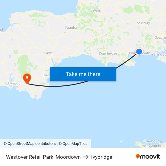 Westover Retail Park, Moordown to Ivybridge map