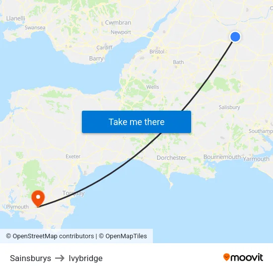 Sainsburys to Ivybridge map