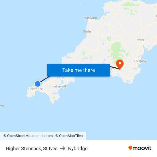 Higher Stennack, St Ives to Ivybridge map
