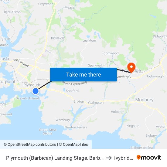 Plymouth (Barbican) Landing Stage, Barbican to Ivybridge map