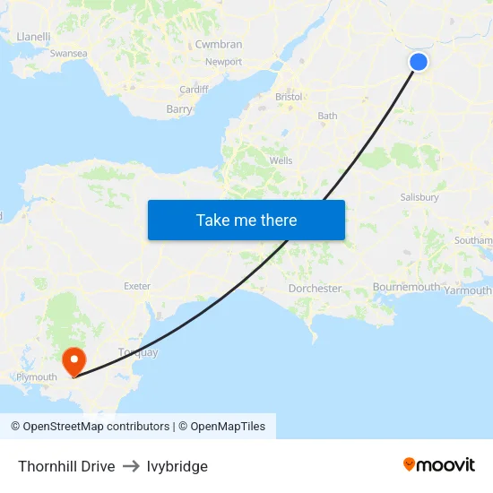 Thornhill Drive to Ivybridge map