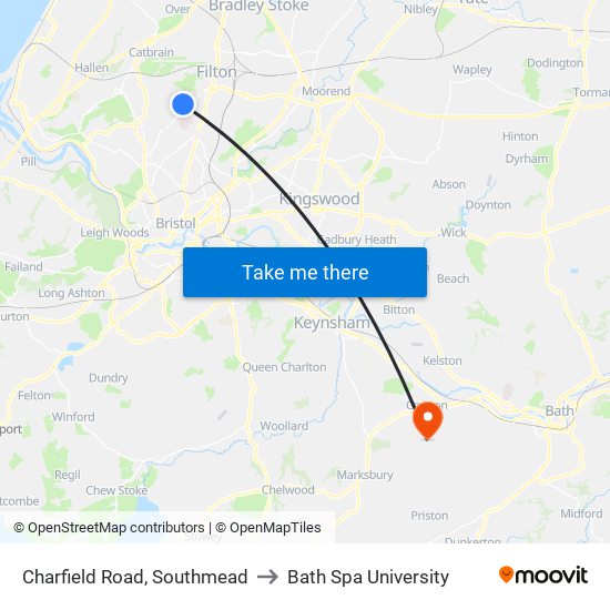 Charfield Road, Southmead to Bath Spa University map