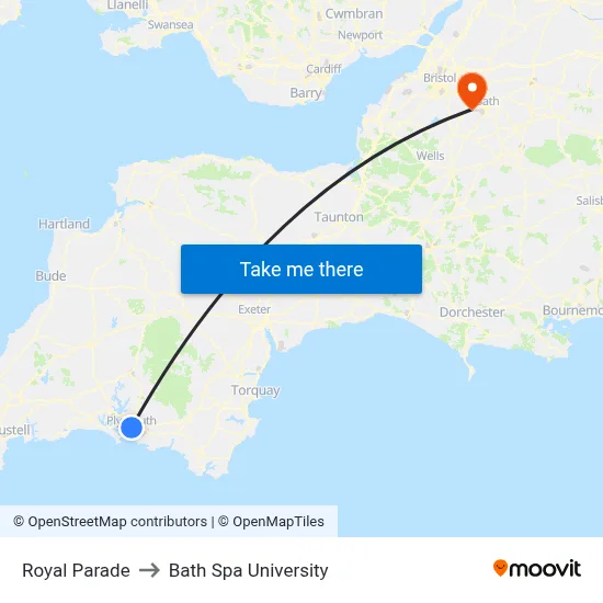 Royal Parade to Bath Spa University map