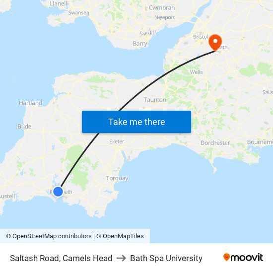 Saltash Road, Camels Head to Bath Spa University map