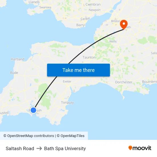 Saltash Road to Bath Spa University map