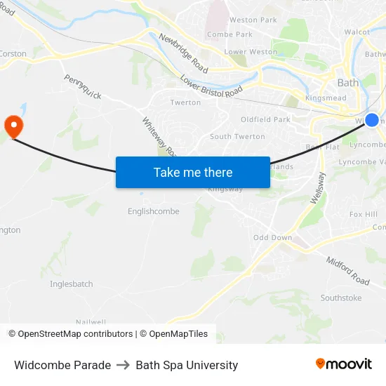 Widcombe Parade to Bath Spa University map