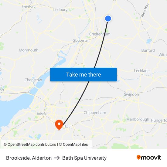 Brookside, Alderton to Bath Spa University map