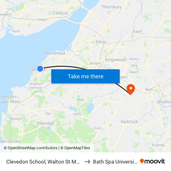 Clevedon School, Walton St Mary to Bath Spa University map