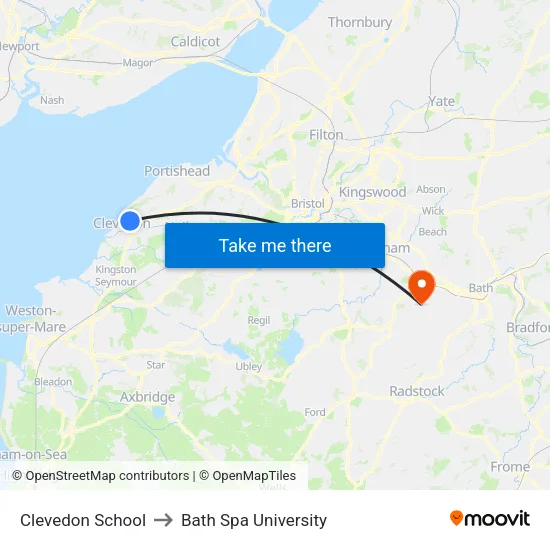 Clevedon School to Bath Spa University map