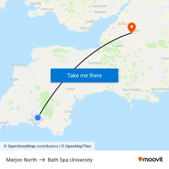 Marjon North to Bath Spa University map