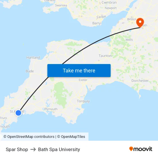 Spar Shop to Bath Spa University map
