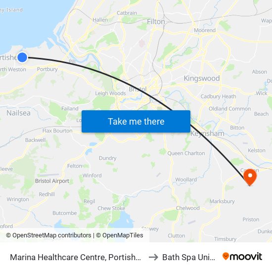 Marina Healthcare Centre, Portishead Harbour to Bath Spa University map