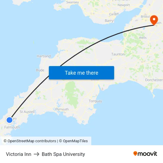 Victoria Inn to Bath Spa University map
