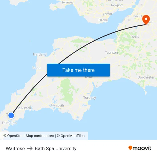 Waitrose to Bath Spa University map