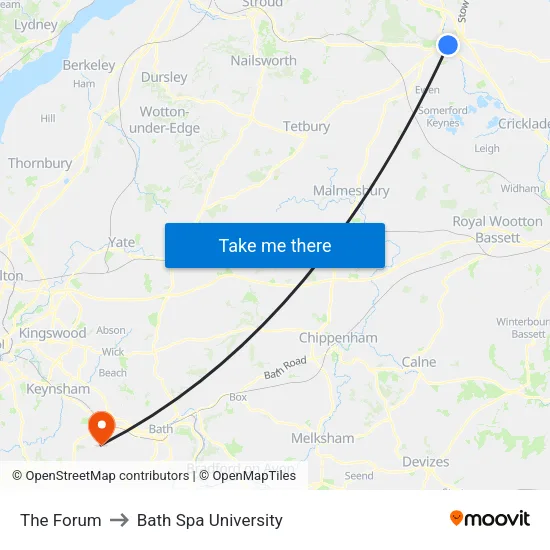 The Forum to Bath Spa University map