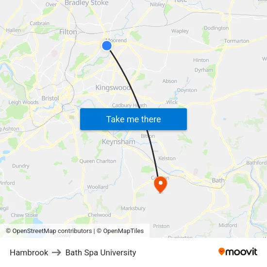Hambrook to Bath Spa University map