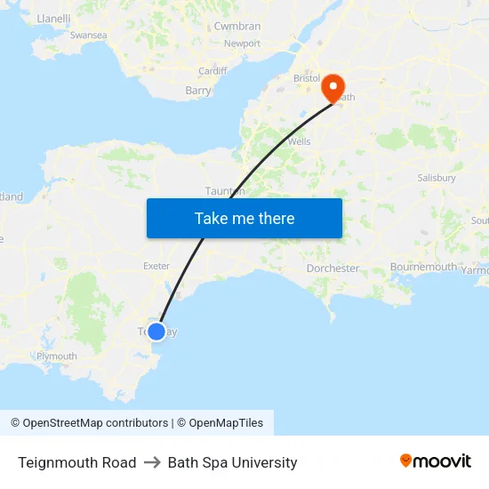 Teignmouth Road to Bath Spa University map