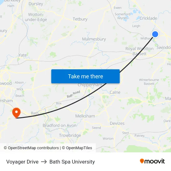 Voyager Drive to Bath Spa University map