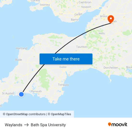 Waylands to Bath Spa University map