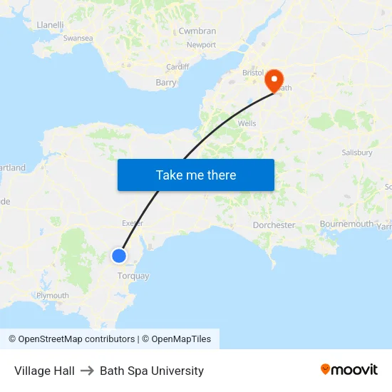 Village Hall to Bath Spa University map