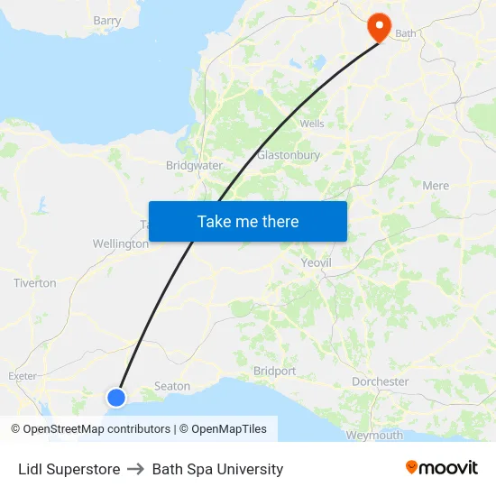 Lidl Superstore to Bath Spa University map