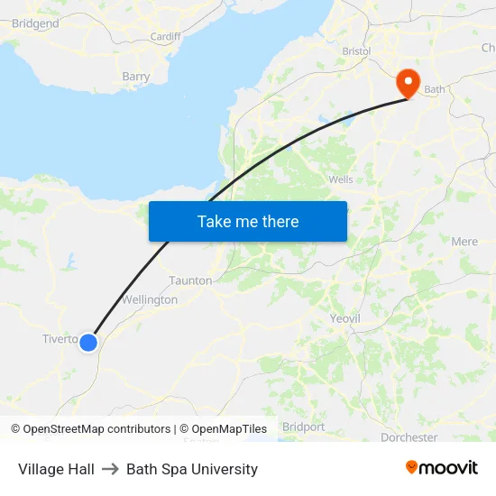 Village Hall to Bath Spa University map