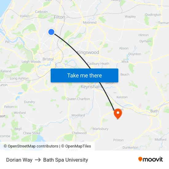 Dorian Way to Bath Spa University map