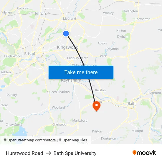 Hurstwood Road to Bath Spa University map