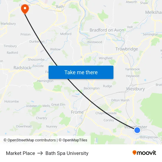 Market Place to Bath Spa University map