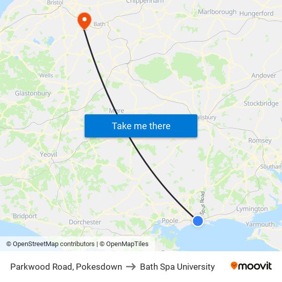 Parkwood Road, Pokesdown to Bath Spa University map