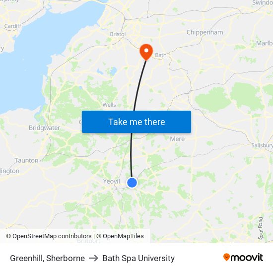 Greenhill, Sherborne to Bath Spa University map