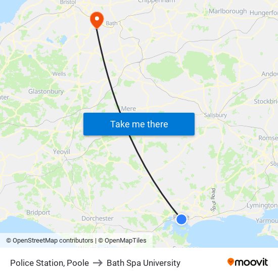 Police Station, Poole to Bath Spa University map