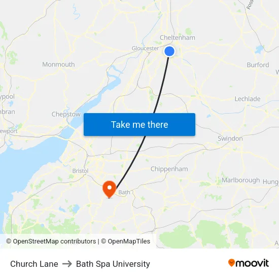 Church Lane to Bath Spa University map